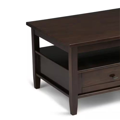 Warm Shaker 48 In. Wide Rectangle Solid Wood Coffee Table in Tobacco Brown