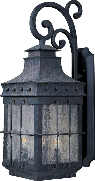 3-Light Outdoor Lantern | Forged Finish | Seedy Glass Shade | Early American Outdoor Wall Lantern for Front Doors and Entryways | Wet-Location Rated | 30084CDCF