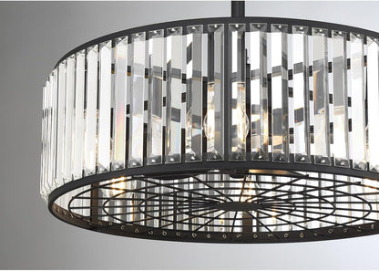 23-FD-245-322 Janus Luxe LED Chandelier Ceiling Fan with Light and Remote, Crystal Drum Fandelier with 6-Light 48 Total Watts, 10" H X 23" W, Matte Black