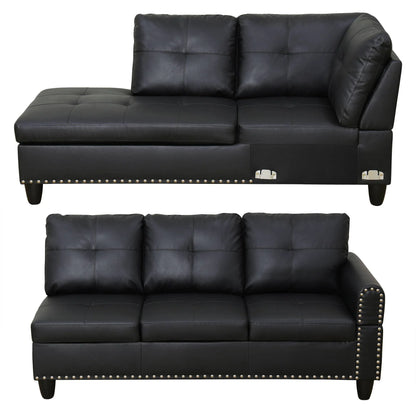 L Shaped Couch Modern Sectional Sofa with Left Chaise & Ottoman Tufted Modular Sofa Couch Set for Living Room, Black