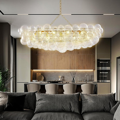 Nordic Bubble Ball Swirled Glass Long Chandelier 50 Inches Gold and Clear