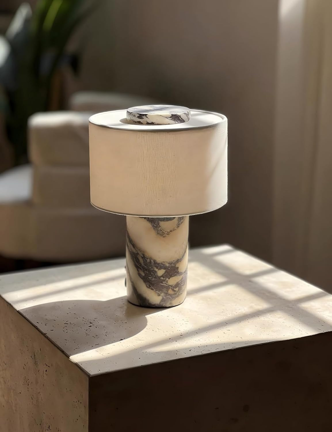 Marble Lamp, Stone Table Lamps Rechargeable Modern Decorative Touch Dimmable Cordless Luxury Design Bedside Lamp for Home Decor, Bedroom, Living Room & Office (Rechargeable Calacatta Viola Lamp)