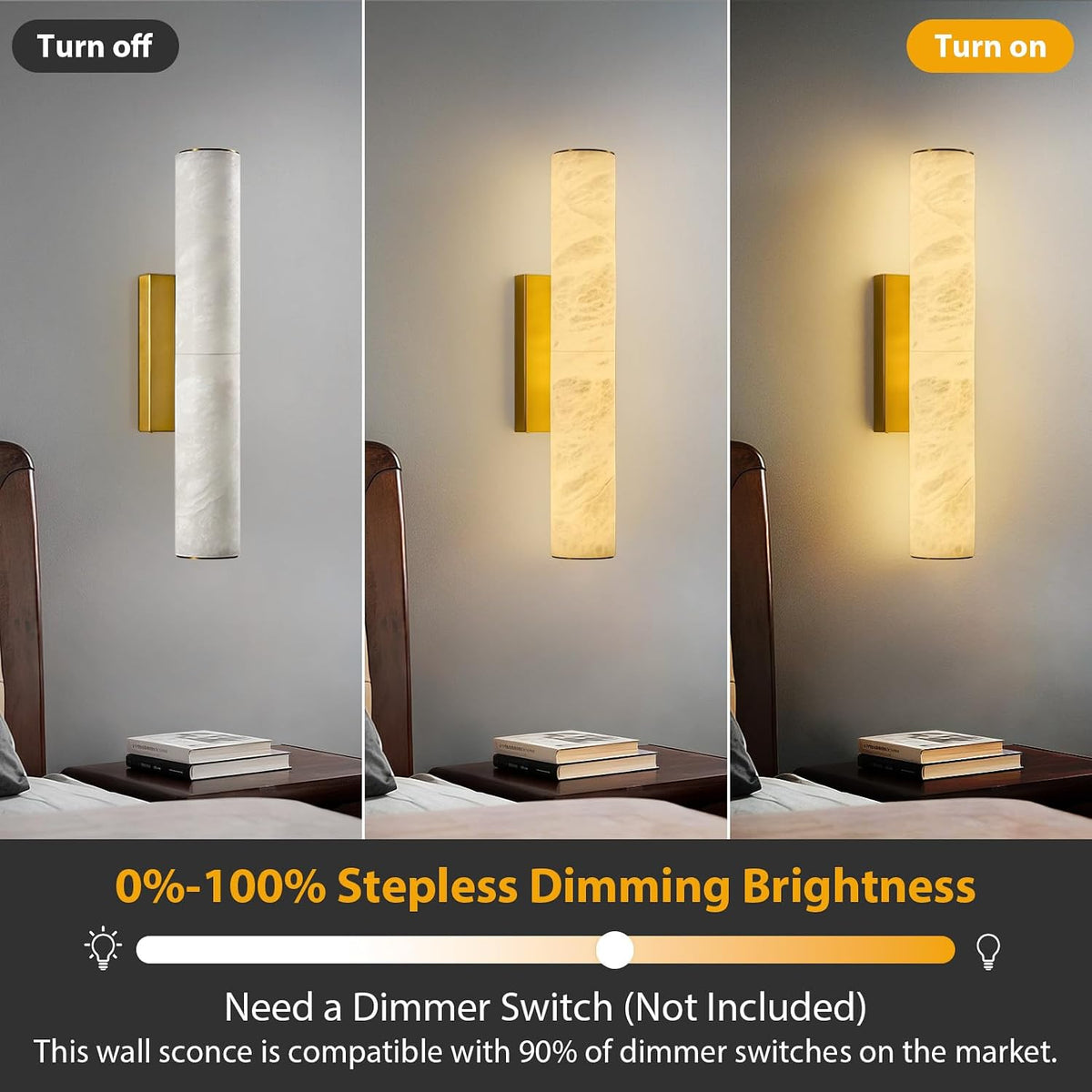 Natural Alabaster Brass Wall Sconce: Set of 2 Marble Stone Vanity Sconces