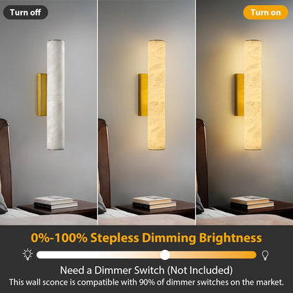 Natural Alabaster Brass Wall Sconce: Set of 2 Marble Stone Vanity Sconces
