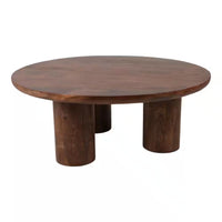 36 In. Dark Brown round Wood Scandinavian Coffee Table with Cylindrical Legs