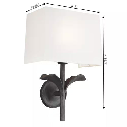 Georgia 1-Light 11 In. Aged Iron Wall Sconce with White Linen Shade