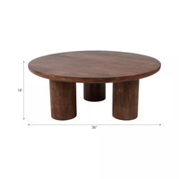 36 In. Dark Brown round Wood Scandinavian Coffee Table with Cylindrical Legs