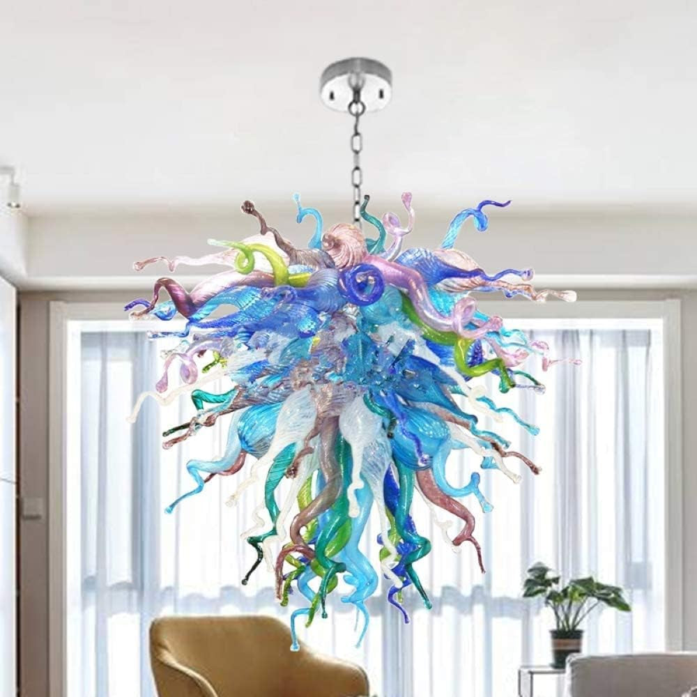 Modern Art Deco Chandelier, Hand Blown Glass Chandeliers, Hanging Pendant Light Fixture for Stairway, Lobby, Living Room, Hallway 28Inch