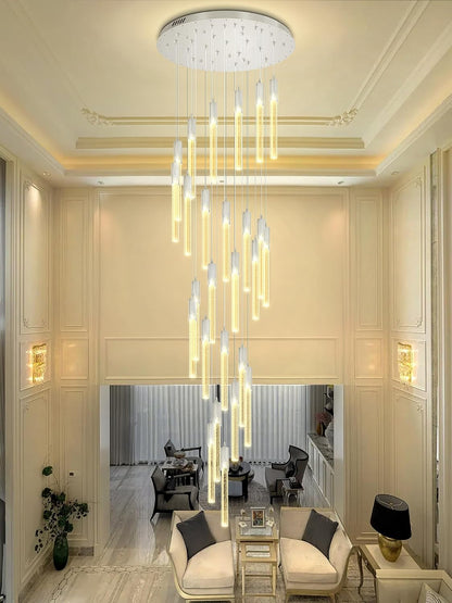 High Ceiling Chandeliers Long Spiral Chandeliers for Entryway H144Inch Modern Crystal Chandelier for Staircase Foyer Living Room Sloped Ceilings Light Fixture