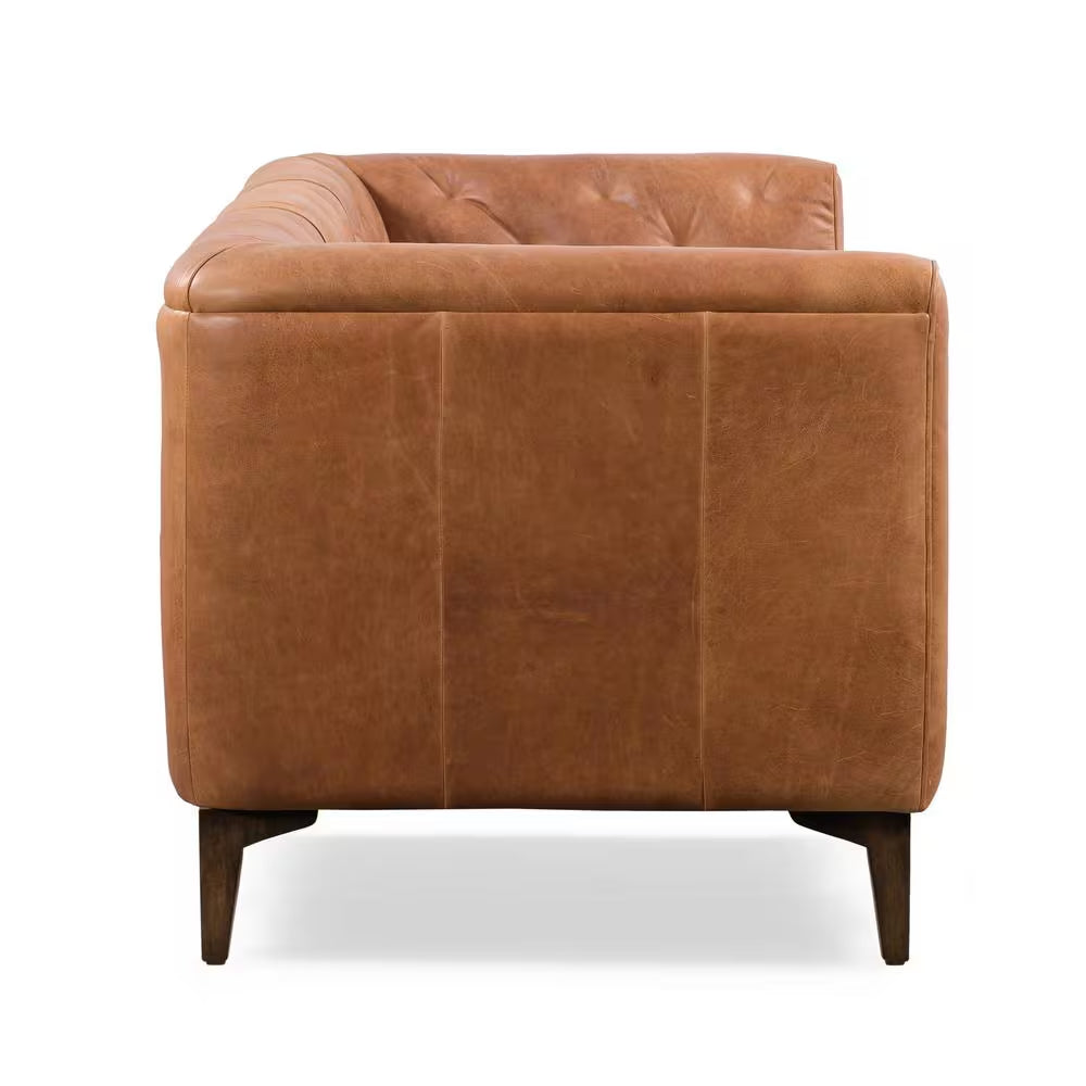 Essex 89 In. Square Arm 3-Seater Sofa in Cognac Tan