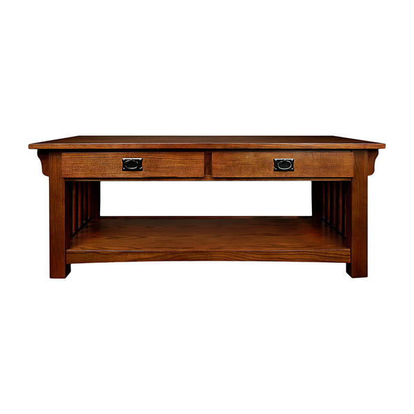 Leick Home Mission Solid Wood Coffee Table with Drawers and Shelf, Medium Oak Finish