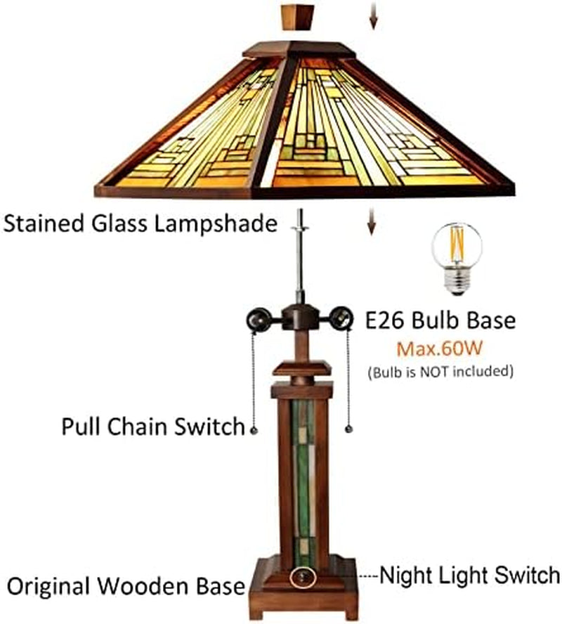 Amber Brown Series Set of 2 Tiffany-Style Table Lamps for Living Room, Bedroom, Study, and Home Office Decor