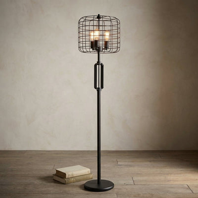 63 In. Sand Black Wire Cage Metal Floor Lamp