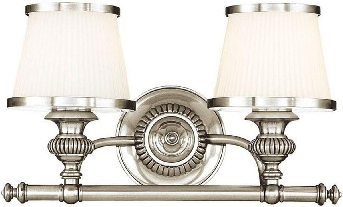 Milton 2-Light Bath and Vanity | Polished Nickel Finish | Made of Steel & Glass | Damp-Rated for Bathroom Use | 15.5" W X 9" H Profile | 2002-PN