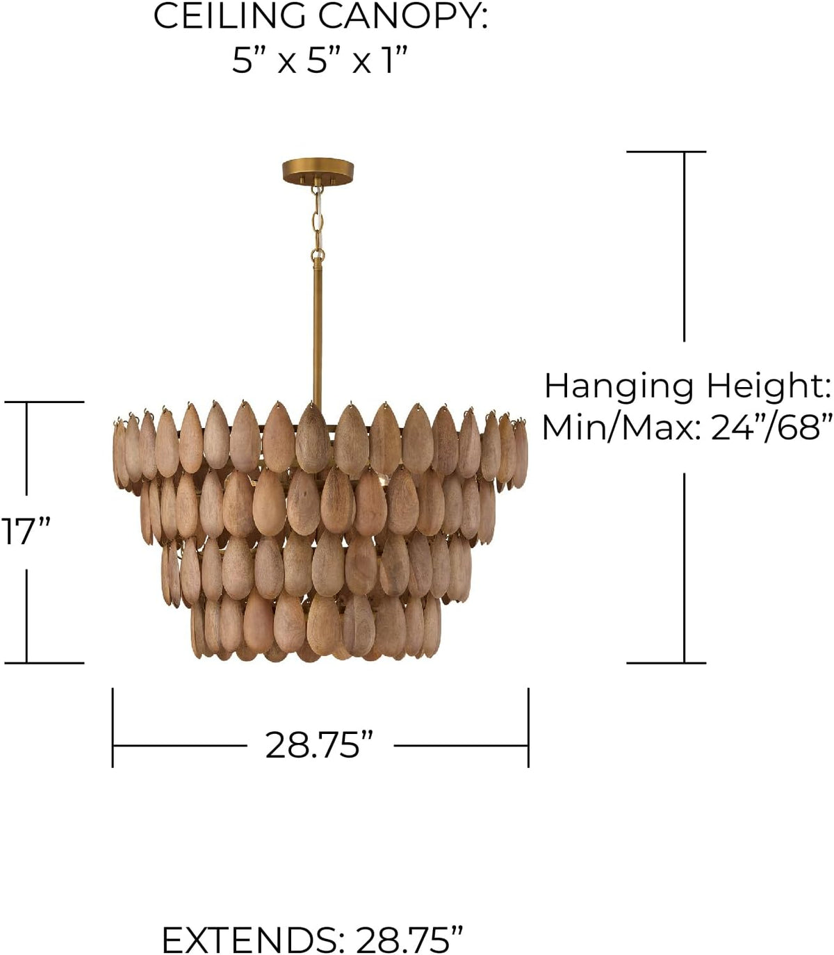 Capital Lighting 354442LW Ravi Artisan Handcrafted Mango Wood Pendant Ceiling Light, 4-Light 240 Total Watts, 17" H X 29" W, Light Wood and Patinaed Brass