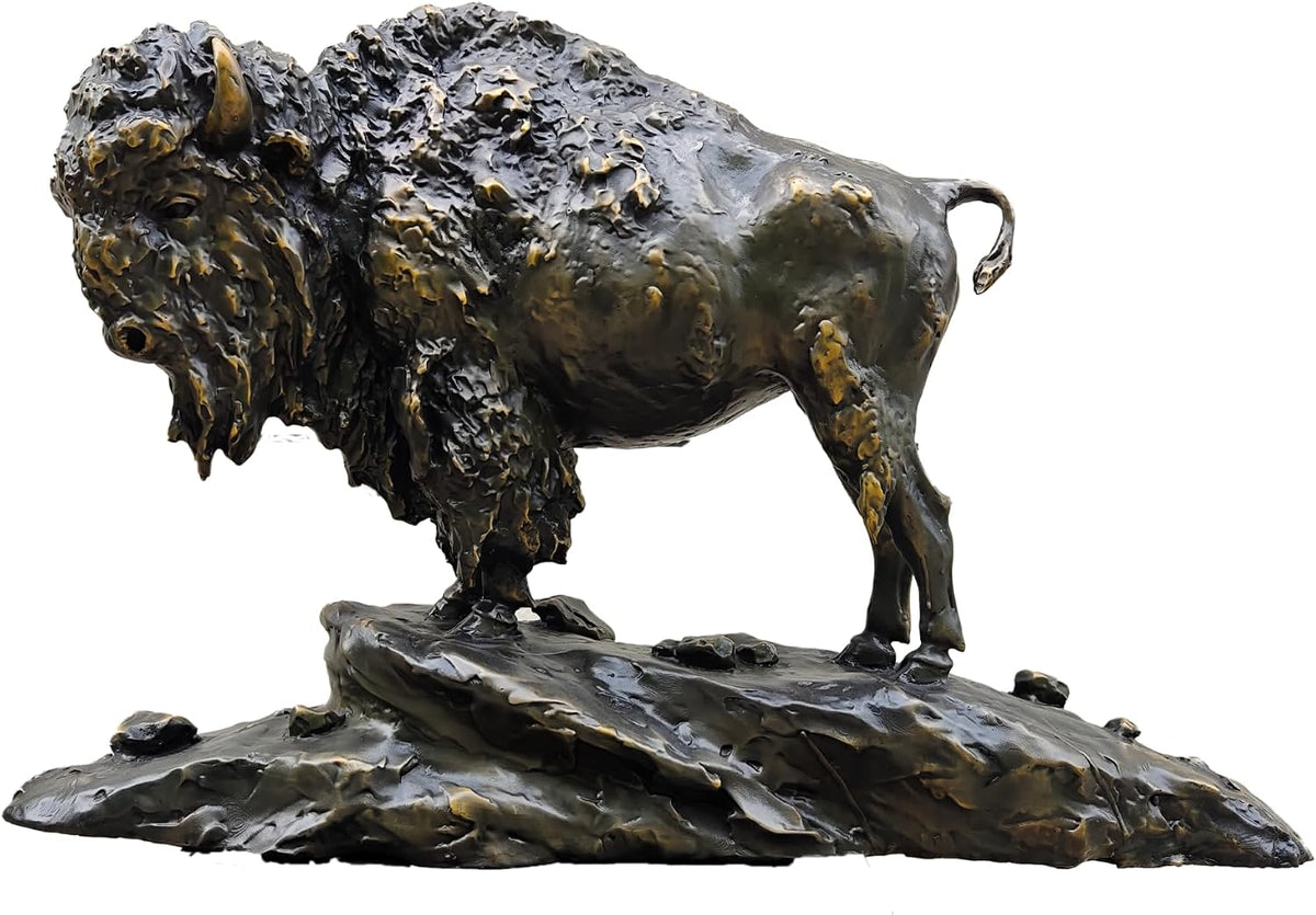 Bronze Bison Statue Large American Buffalo Sculpture Rocky Base Lodge Decor
