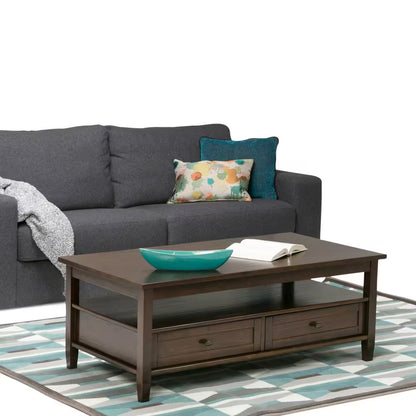 Warm Shaker 48 In. Wide Rectangle Solid Wood Coffee Table in Tobacco Brown