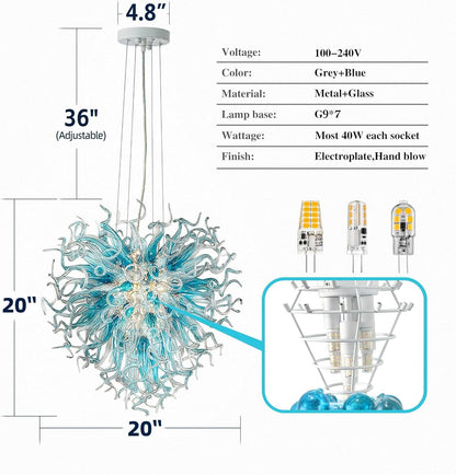 Chandeliers Modern Hand Blown Glass Art Chandelier, Hanging Pendant Ceiling Light Fixture for Kitchen, Bedroom, Dining Room, Hotel, Living Room; Customizable Size& Color