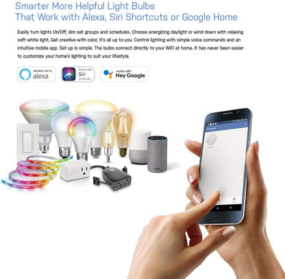 OM60/927CA/AG 60W Equivalent Wifi Dimmable, No Hub Required, Alexa Google Assistant A19 Smart LED Light Bulb, 4.4" H X 2.3" D, 2700K Soft White