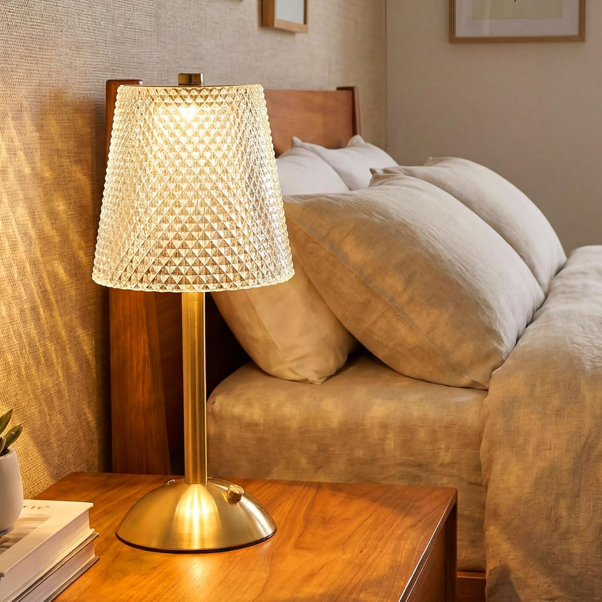 2 Pcs Cordless Table Lamp LED Touch, Gold, Crystal Cut Style