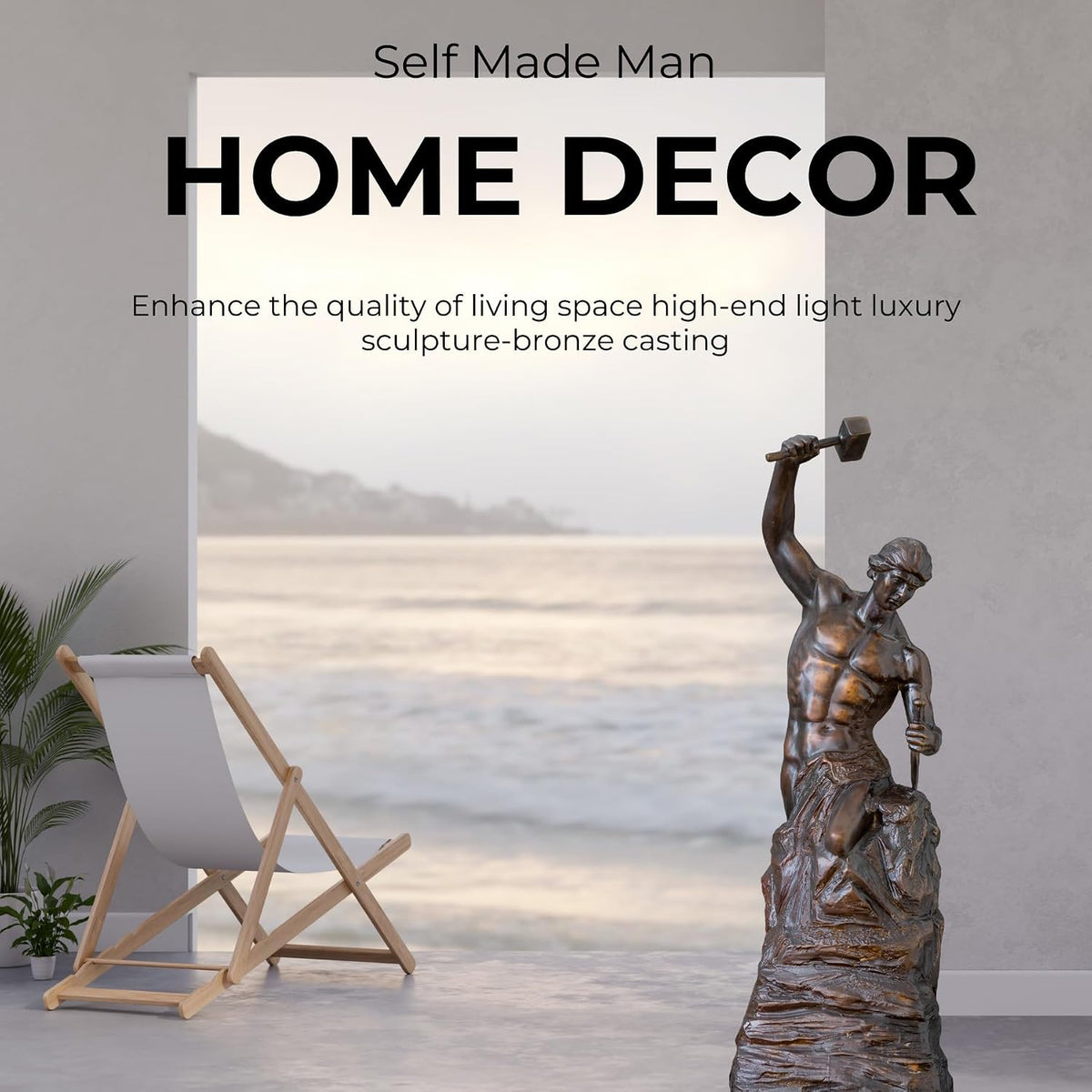 Self Made Man Bronze Statue and Sculpture,27.6" Bronze the Working Freemason Figure Statue Is Perfect for Any Home or Office