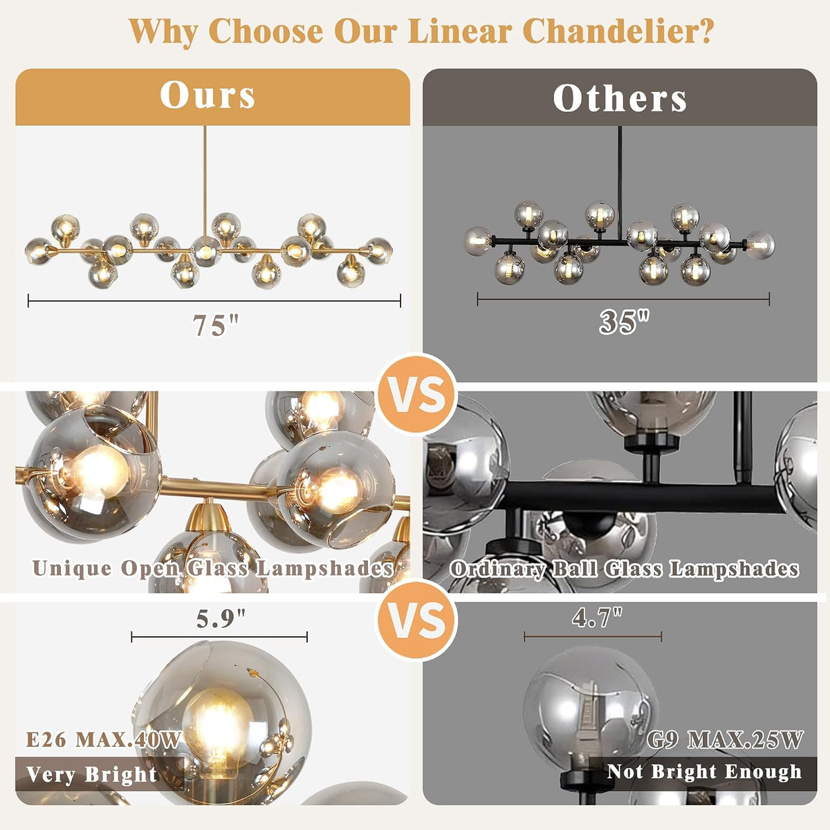 75'' Gold Linear Chandeliers for Dining Room Modern Extra Large Chandelier