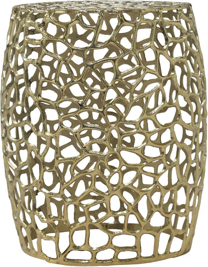 Helast Aluminium Side Table, 14.00'' W round Sofa Side Table, Modern Indoor Accent Table for Living Room Bedroom Home Office, Abstract Hollow, Gold