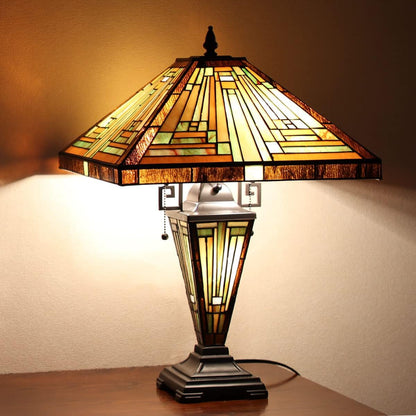 Amber Brown Series Set of 2 Tiffany-Style Table Lamps for Living Room, Bedroom, Study, and Home Office Decor