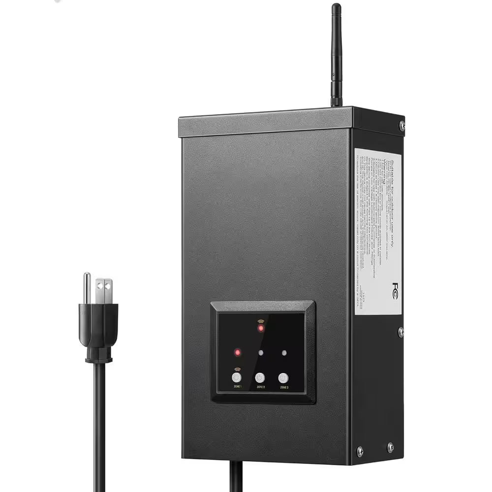 Smart Low Voltage Landscape Lighting Transformer 200W 3 Independent Outputs Remote Control Timer Weatherproof