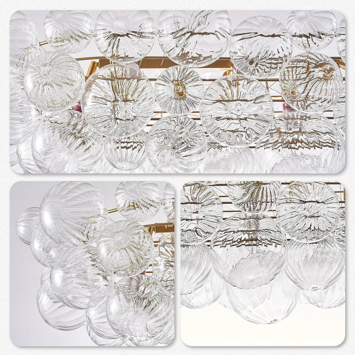 Nordic Bubble Ball Swirled Glass Long Chandelier 50 Inches Gold and Clear