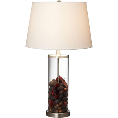 Modern Coastal Style Table Lamps 26" High Set of 2 Fillable Clear Glass Steel Metal White Empire Fabric Shade for Living Room Bedroom Beach House Bedside Nightstand Home Office