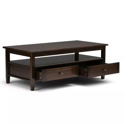 Warm Shaker 48 In. Wide Rectangle Solid Wood Coffee Table in Tobacco Brown