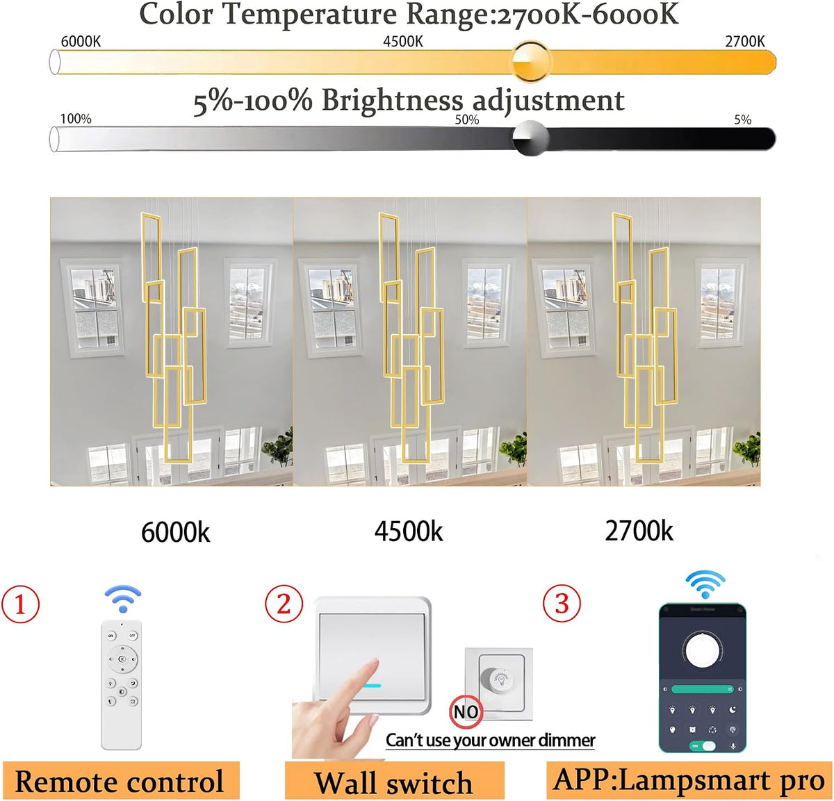 6-Ring Rectangle Chandelier Foyer High Ceiling Chandelier Contemporary Large Led Gold Ring Chandeliers for Staircase Villa