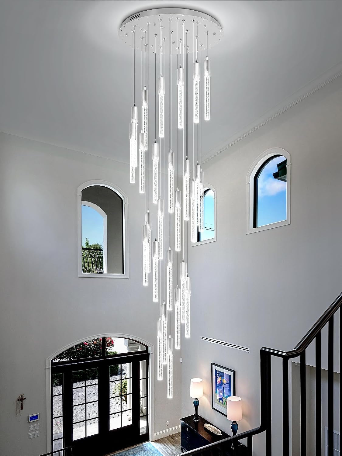 High Ceiling Chandeliers Long Spiral Chandeliers for Entryway H144Inch Modern Crystal Chandelier for Staircase Foyer Living Room Sloped Ceilings Light Fixture