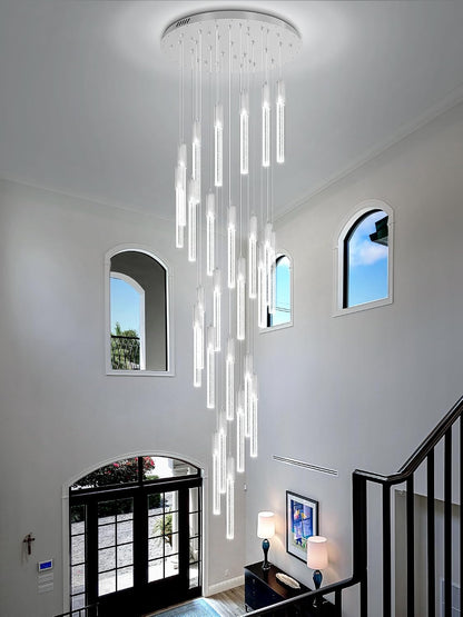 High Ceiling Chandeliers Long Spiral Chandeliers for Entryway H144Inch Modern Crystal Chandelier for Staircase Foyer Living Room Sloped Ceilings Light Fixture