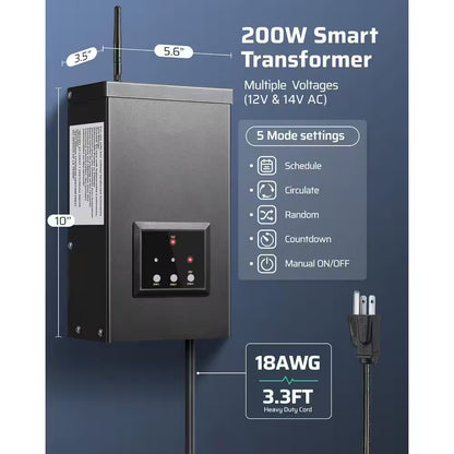 Smart Low Voltage Landscape Lighting Transformer 200W 3 Independent Outputs Remote Control Timer Weatherproof