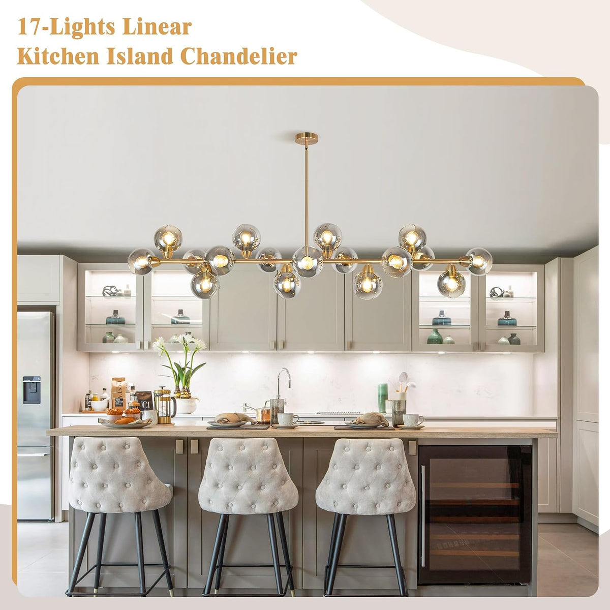 75'' Gold Linear Chandeliers for Dining Room Modern Extra Large Chandelier