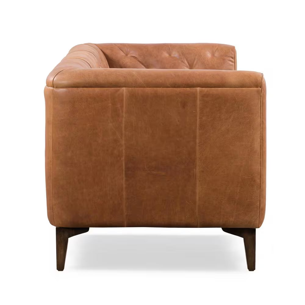 Essex 89 In. Square Arm 3-Seater Sofa in Cognac Tan