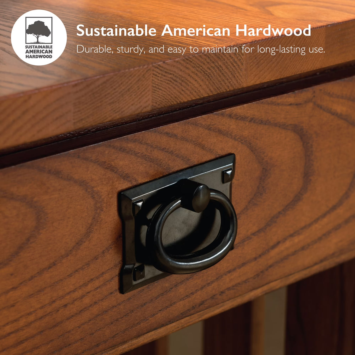 Leick Home Mission Solid Wood Coffee Table with Drawers and Shelf, Medium Oak Finish