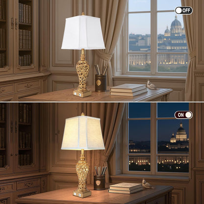 Vintage Table Lamps with Night Light, 28.5'' Tall, Antique Gold, Set of 2