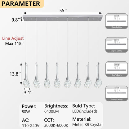16 Lights Modern Glam Crystal Chandelier for High Ceiling LED Dimmable Pendant Light for Staircase Foyer Enterway Living Room Chandelier Lighting Silver
