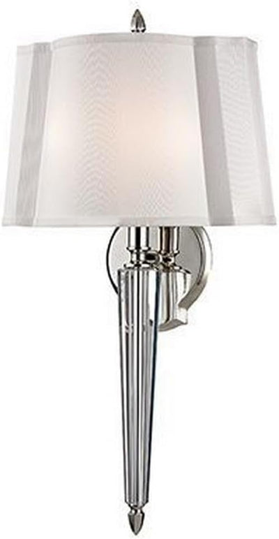 2-Light Wall Sconce | Polished Nickel Finish | Made of Brass & Textile | Damp-Rated for Bathroom Use | 12" W X 21.5" H Profile | Faux Silk Shade | 3611-PN
