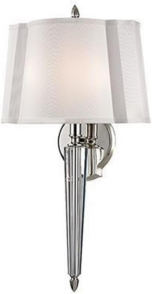 Oyster Bay 2-Light Wall Sconce | Polished Nickel Finish | Made of Brass & Textile | Damp-Rated for Bathroom Use | 12" W X 21.5" H Profile | Faux Silk Shade | 3611-PN