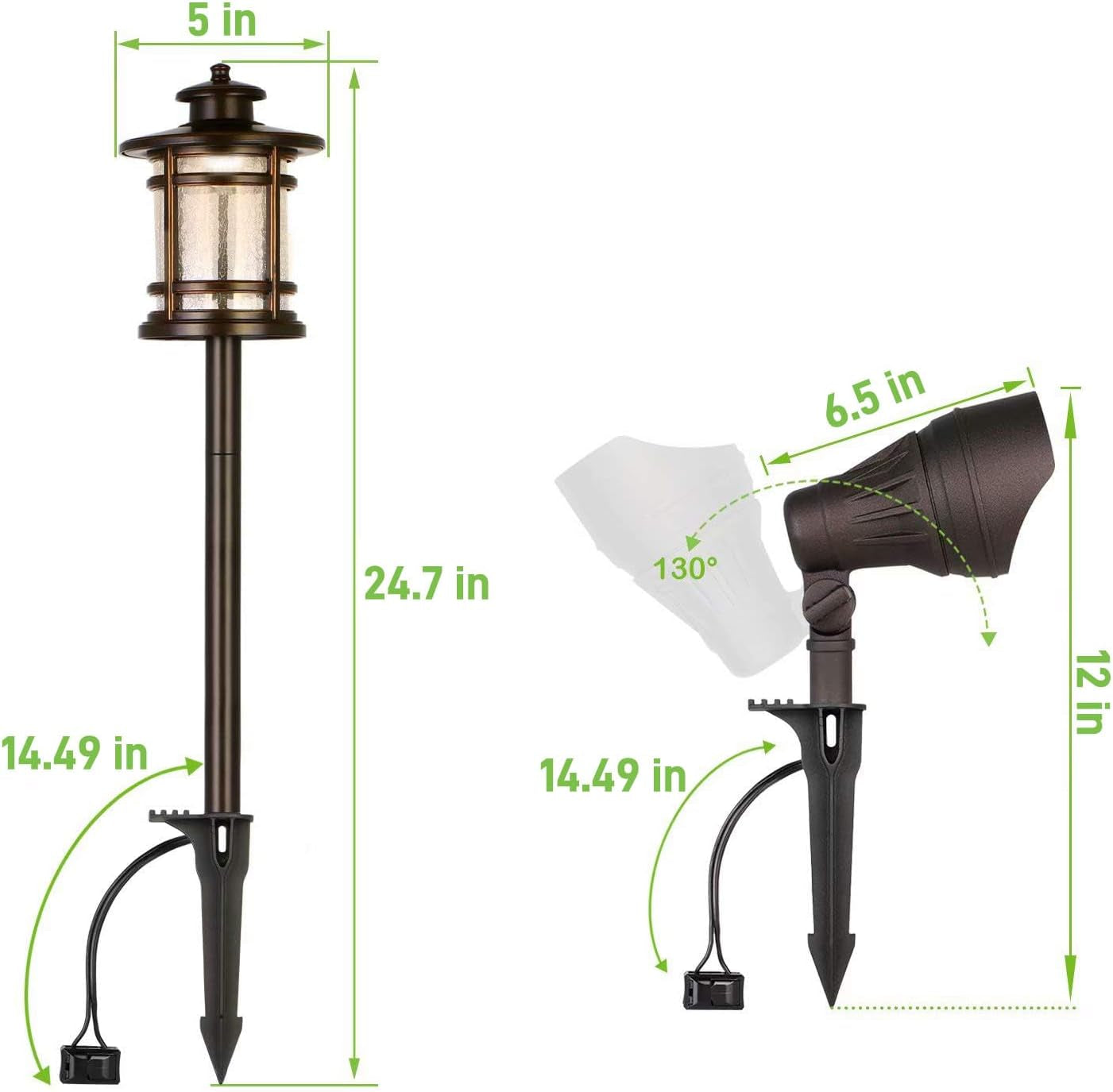8 Pack Low Voltage LED Landscape Kits, 12V-15V Pathway Flood Light Kits, 10W 390LM and 3.4W 155LM Wired for Outdoor Yard Lawn, Die-Cast Aluminum, 50W and 30W Equivalent