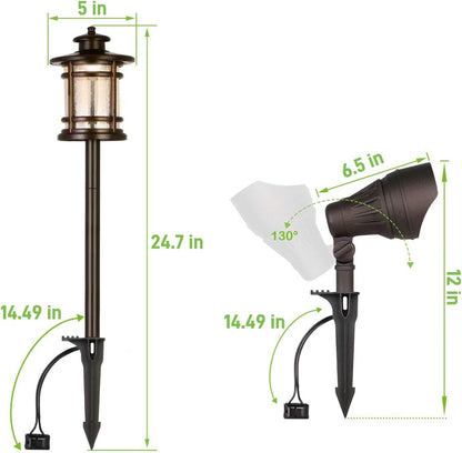 8 Pack Low Voltage LED Landscape Kits, 12V-15V Pathway Flood Light Kits, 10W 390LM and 3.4W 155LM Wired for Outdoor Yard Lawn, Die-Cast Aluminum, 50W and 30W Equivalent