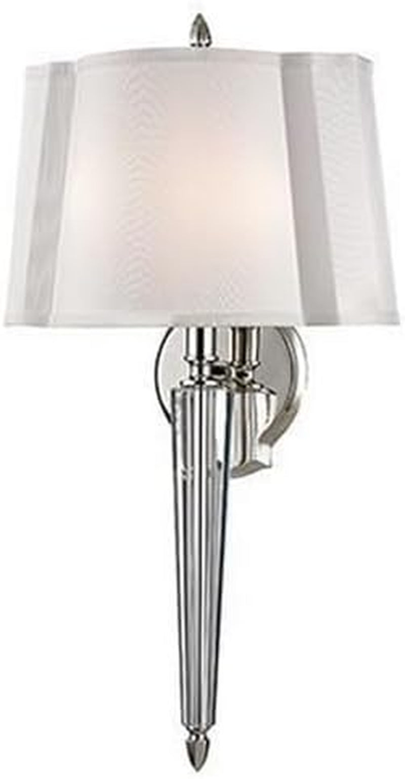 Oyster Bay 2-Light Wall Sconce | Polished Nickel Finish | Made of Brass & Textile | Damp-Rated for Bathroom Use | 12" W X 21.5" H Profile | Faux Silk Shade | 3611-PN