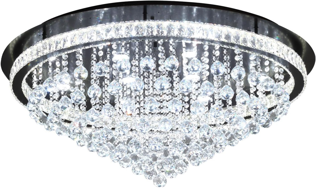 Dia 40" Modern Crystal Chandeliers for Living Room,Black Large Chandelier Flush Mount Chandeliers for Bedrooms Dining Room Dimmable 2700K 4500K 6000K