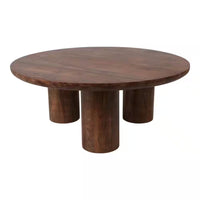 36 In. Dark Brown round Wood Scandinavian Coffee Table with Cylindrical Legs
