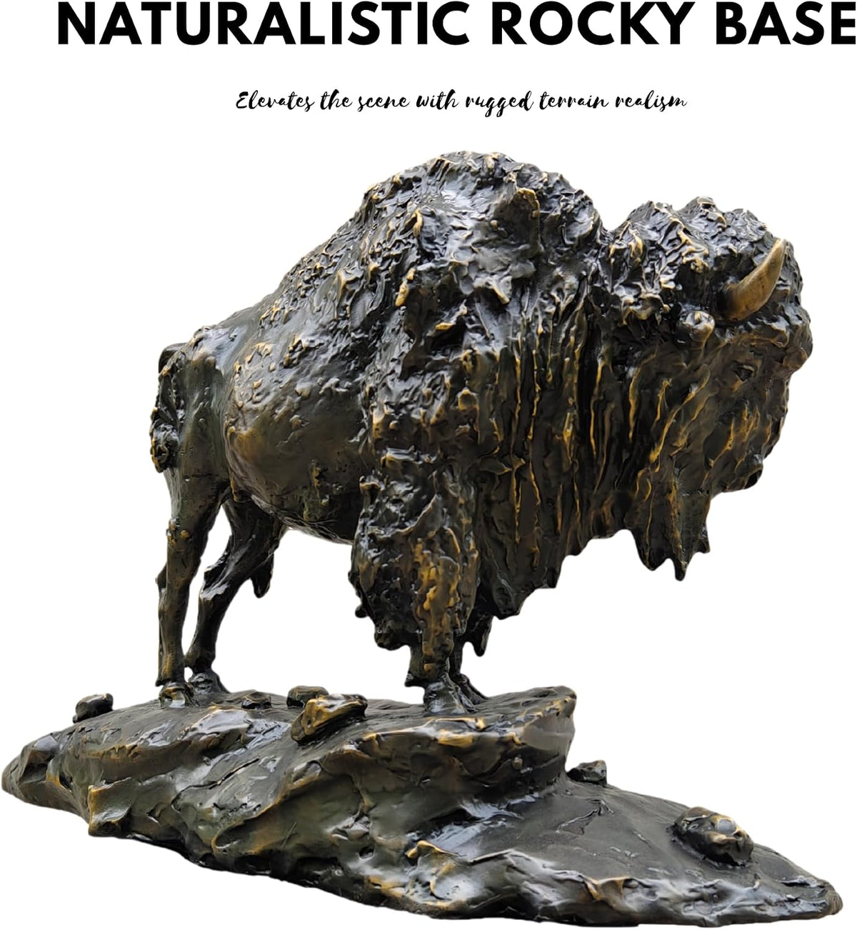 Bronze Bison Statue Large American Buffalo Sculpture Rocky Base Lodge Decor