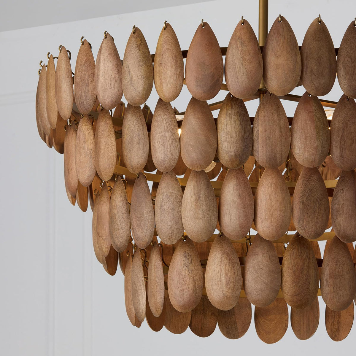 Capital Lighting 354442LW Ravi Artisan Handcrafted Mango Wood Pendant Ceiling Light, 4-Light 240 Total Watts, 17" H X 29" W, Light Wood and Patinaed Brass